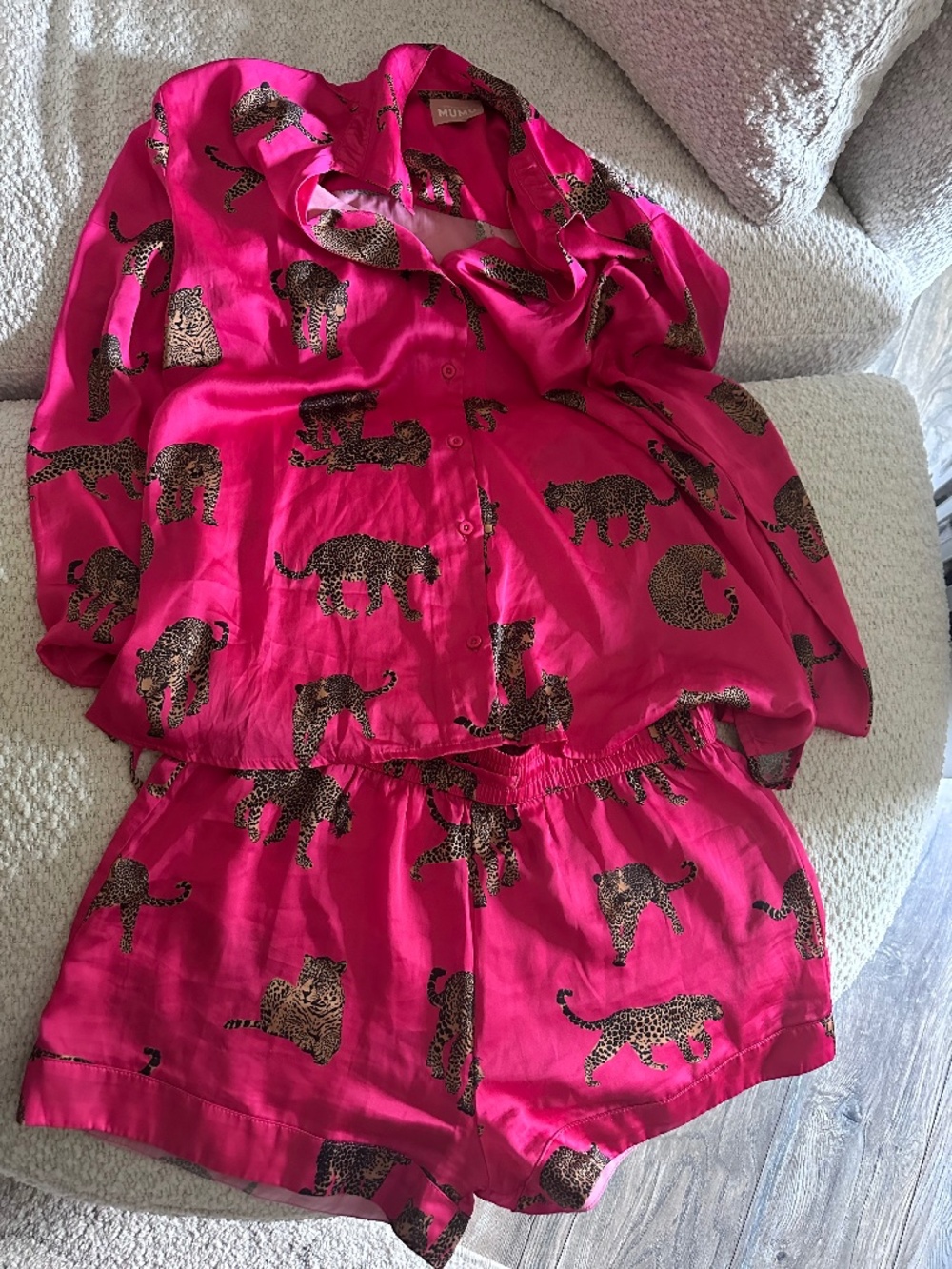 Show Me Your MuMu Hot Pink Leopard Print Satin Pajama Set